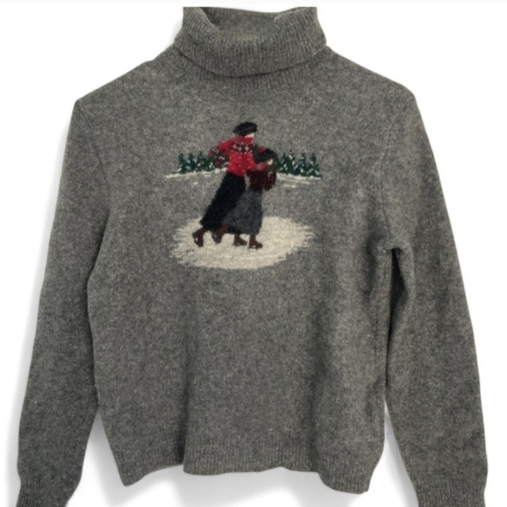 Ralph Lauren Vintage Lambswool Turtleneck Sweater Gray LP Ice Skating - Picture 10 of 13
